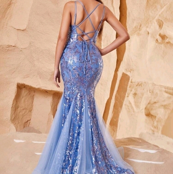 Blue Party Contrast Mesh Contrast Sequin, CRISS Cross Tie Back Cami Lux… - Picture 3 of 9